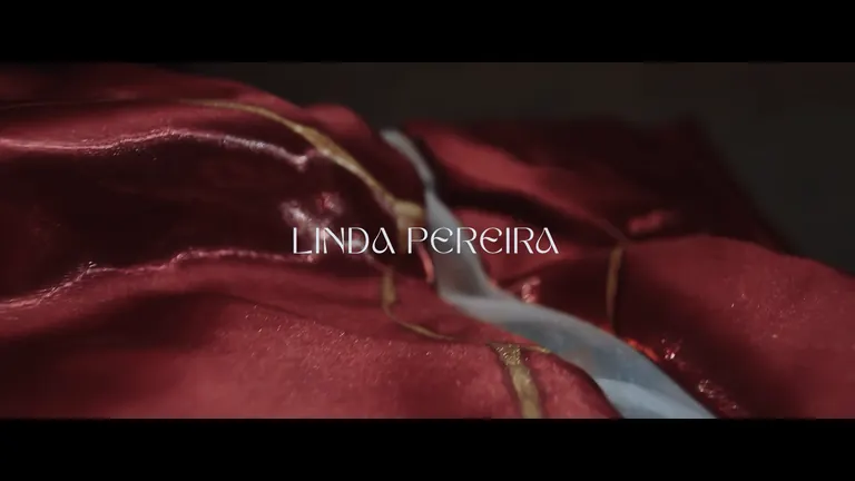 Tela roja con créditos de Linda Pereira